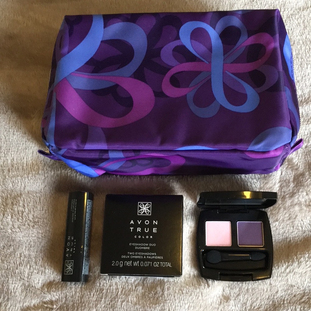 Avon Purple Peace Collection - Eyeshadow Duo, Lipstick and Cosmetic Case